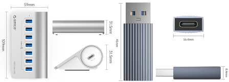 Orico hub 7-Port USB 3.2 (M3U7-G2-G05) và Orico USB3.1 to Type-C Adapter