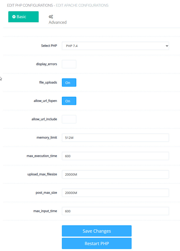 EDIT PHP CONFIGURATIONS