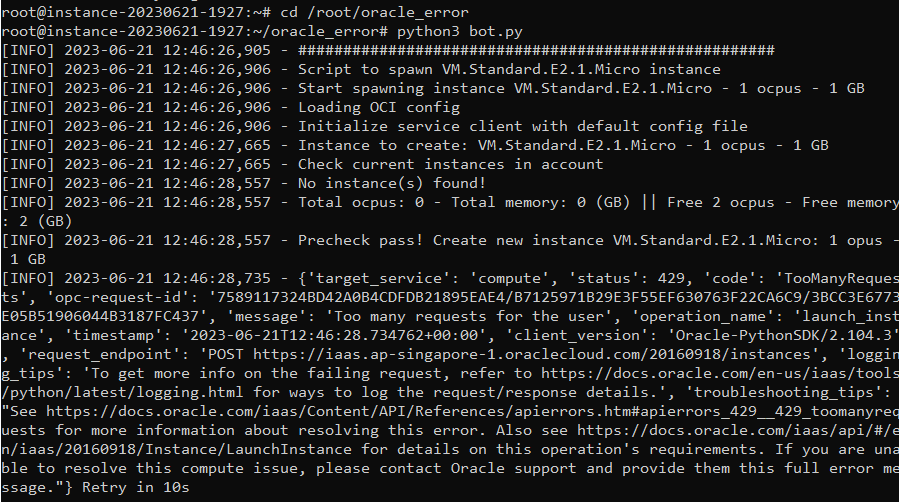 Xử lý Oracle Out of capacity