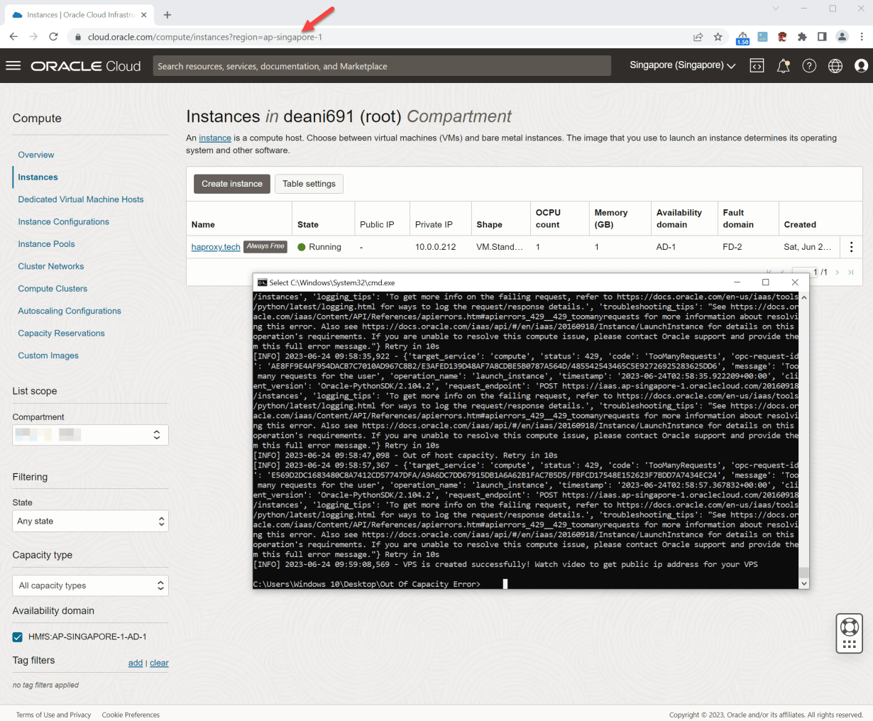 Xử lý Oracle Out of capacity