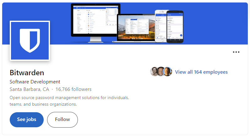 Cố gắng google thử thì theo thông tin từ linkedin, Bitwarden đang thể hiện là có 164 người
