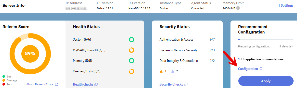 Cài đặt Releem MySQL Optimization trên Docker LCMP Multisite
