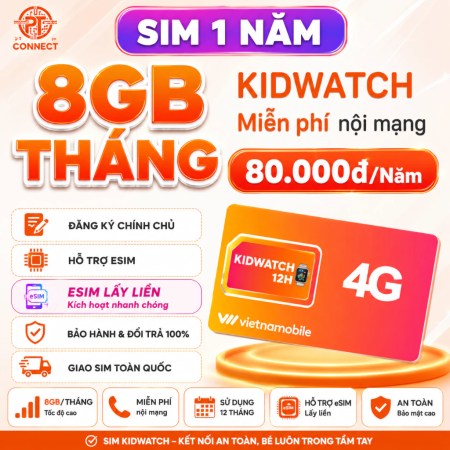 Sim Vietnamobile Kidwatch – 8GB data/ 1 tháng – 80.000 vnđ/1 năm – gọi nội mạng miễn phí 10 phút đầu tiên/cuộc
